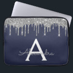 Navy Blue Silver Glitzer Sparkle Monogram Laptopschutzhülle<br><div class="desc">Navy Blue und Silver Imitats Dripping Modern and Elegant Girly Glitzer and Sparkle Elegant Monogram Case. Dieser Fall kann so angepasst werden,  dass er Ihren Anfangs- und Vornamen enthält.</div>