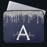 Navy Blue Silver Glitzer Sparkle Monogram Laptopschutzhülle<br><div class="desc">Navy Blue und Silver Imitats Dripping Modern and Elegant Girly Glitzer and Sparkle Elegant Monogram Case. Dieser Fall kann so angepasst werden,  dass er Ihren Anfangs- und Vornamen enthält.</div>