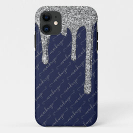 Navy Blue Silver Glitzer Tropfen Handgeschriebener Case-Mate iPhone Hülle