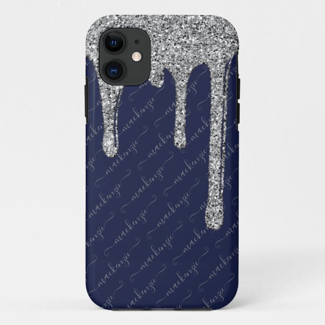 Navy Blue Silver Glitzer Tropfen Handgeschriebener Case-Mate iPhone Hülle (Rückseite)