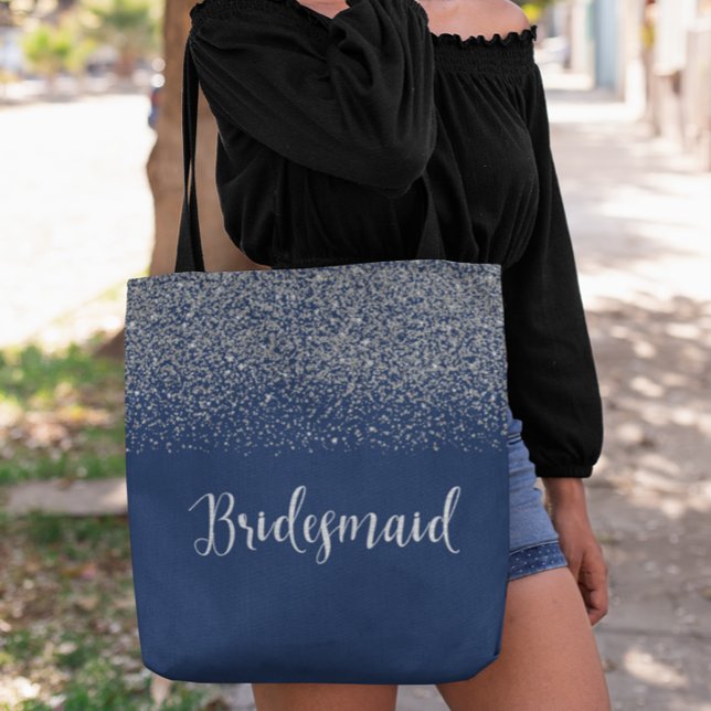Navy Blue Silver Glitzer Wedding Bridesmaid Tasche (Von Creator hochgeladen)