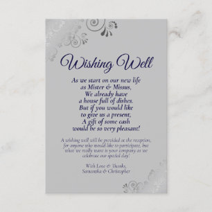 Navy Blue & Silver Gray Wedding wünscht gutes Gedi Begleitkarte