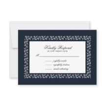 Navy Blue Silver Leaf Muster