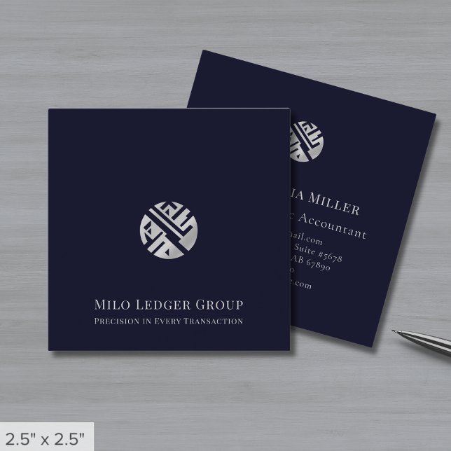 Navy Blue Silver Logo Quadratische Visitenkarte (Von Creator hochgeladen)