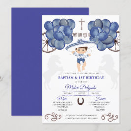 Navy Blue & Silver Mexican Baby Boy Charro Taufe Einladung
