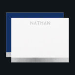 Navy Blue Silver Moderne Bar Mitzvah Dankeskarte<br><div class="desc">Bar Mitzvah und Bat Mitzvah Personalisiert Modern Danke Notizkarten mit einem einfachen und modernen blau-silber grauen Rand Streifen und personalisierten Namen in einem subtilen einzigartigen Spaß Schriftart an der Spitze. Koordinationsgegenstände im Bereich Papiertraube Zazzle Designer Shop Bar Mitzvah. Bearbeiten Sie die Farben und Schriftart, indem Sie auf 'Weitere Anpassung' klicken....</div>