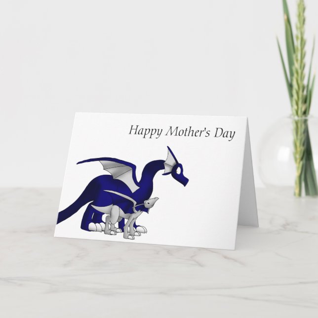 Navy Blue/Silver Mother and Child Dragons 1 Karte (Vorderseite)