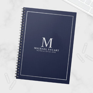 Navy Blue Silver Personalisiert Monogram und Name Notizblock