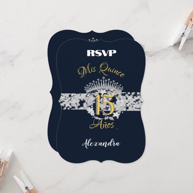 Navy Blue Silver Rose Schmetterlinge Quinceanera (Vorderseite/Rückseite Beispiel)