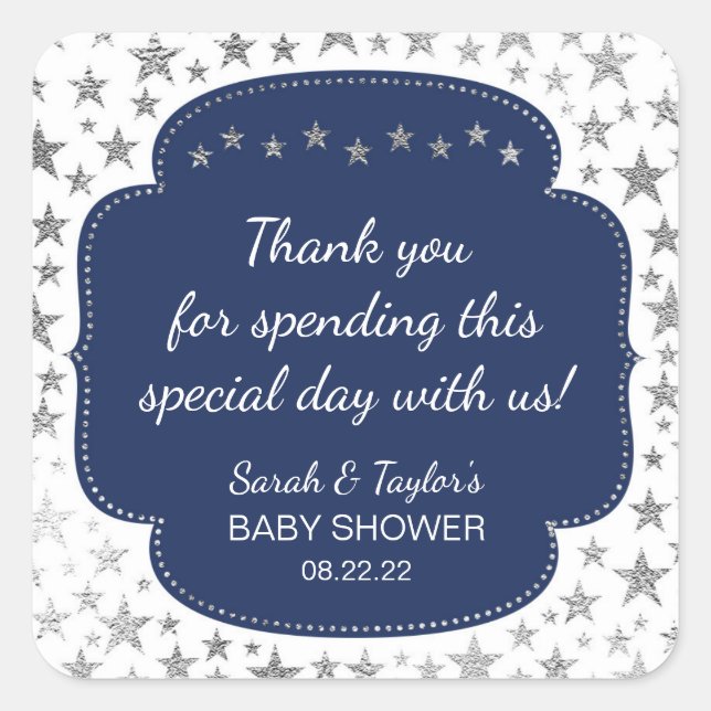 Navy Blue Silver Twinkle Sterne danken dafür Quadratischer Aufkleber (Vorderseite)