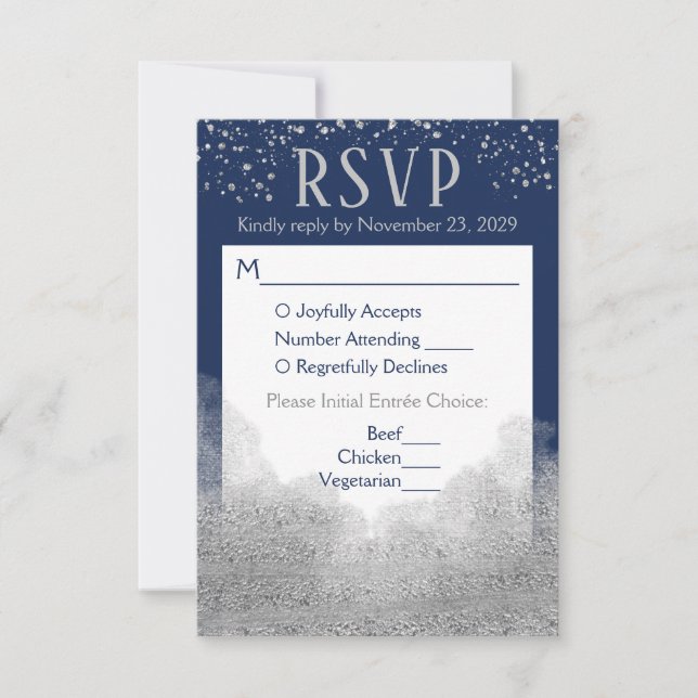 Navy Blue Silver UAWG Wedding Response Meal RSVP Karte (Vorderseite)