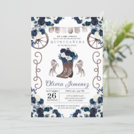 Navy Blue Silver Western Charra Boots Quinceañera Einladung