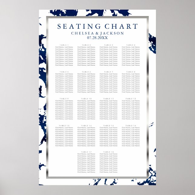 Navy Blue, Silver & White - 18 Seating Chart Poster (Vorne)