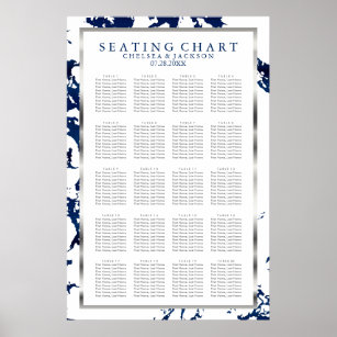 Navy Blue, Silver & White - 20 Seating Chart Poster