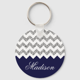 Navy Blue Silvery Glitzer Zickzack Muster Schlüsselanhänger