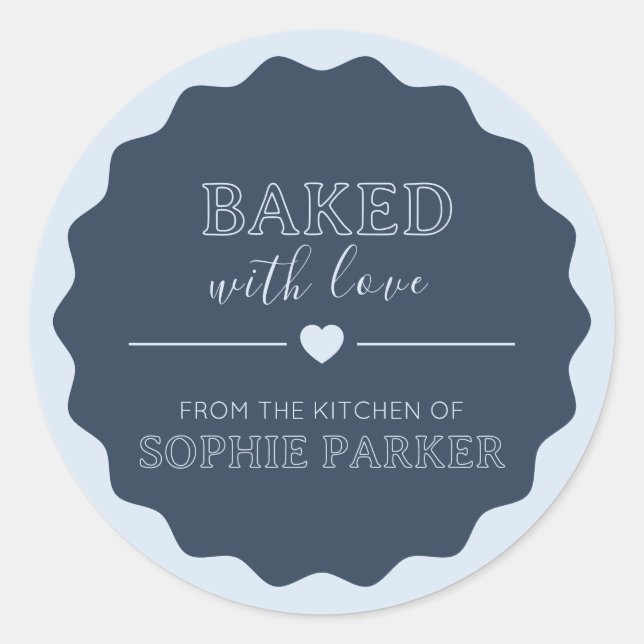 Navy Blue Simple Baked With Love Scallop Sticker (Vorderseite)
