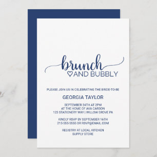 Navy Blue Simple Calligraphy Brunch and Bubbly Einladung