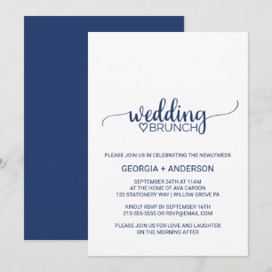 Navy Blue Simple Calligraphy Wedding Brunch Einladung