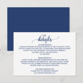 Navy Blue Simple Calligraphy Wedding Details Card Begleitkarte