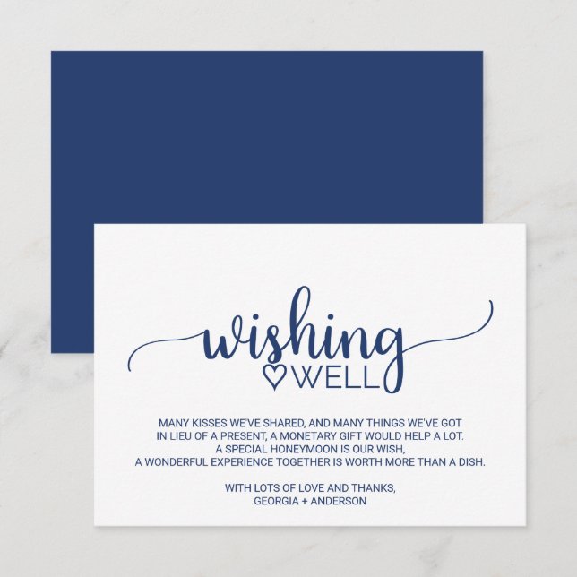Navy Blue Simple Calligraphy Wedding wünscht gut Begleitkarte (Vorne/Hinten)