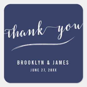 Navy Blue Simple Dankeschön für Hochzeitskleber Quadratischer Aufkleber