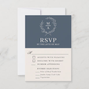 Navy Blue Simple Elegangram Monogram UAWG with Mea RSVP Karte