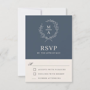 Navy Blue Simple Elegangram RSVP Card Karte
