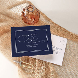 Navy Blue Simple Elegant Wedding RSVP Postcard Postkarte