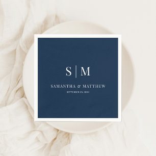 Navy Blue Simple Elegante Couple Initials Wedding Serviette