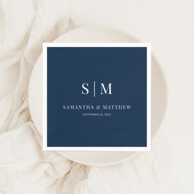 Navy Blue Simple Elegante Couple Initials Wedding Serviette (Navy Blue Couple Initials Wedding Napkin)