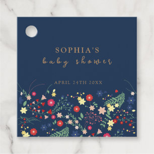 Navy Blue Simple Elegante Wildblume Baby Shower Geschenkanhänger