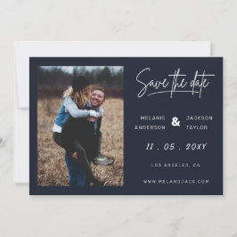 Navy Blue Simple Handwriting Foto Save The Date