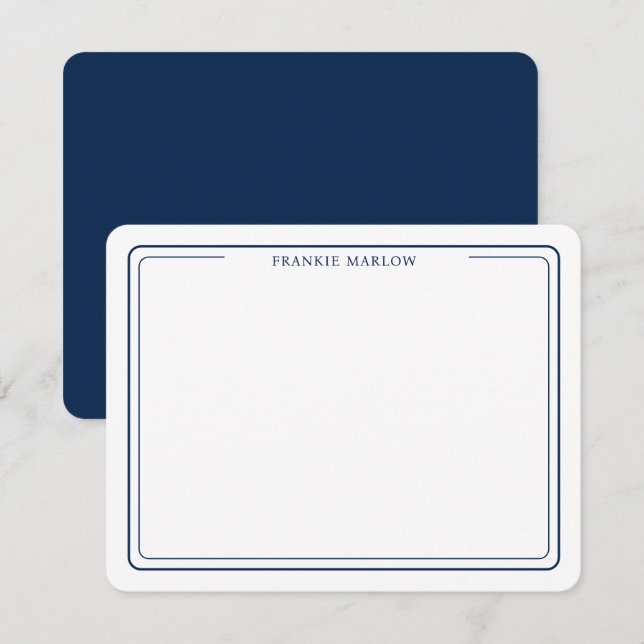 Navy Blue Simple Modern Beruflich Thane Border Mitteilungskarte (Vorne/Hinten)