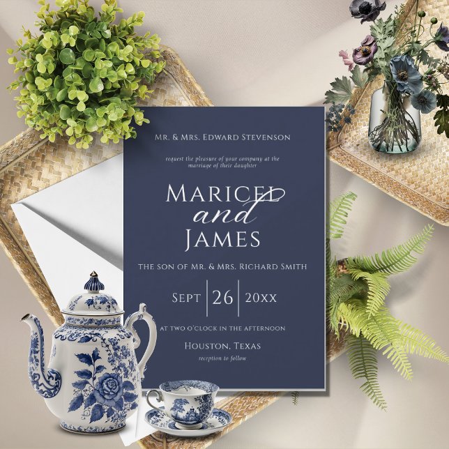Navy Blue Simple Modern Elegante Hochzeit Einladung (Von Creator hochgeladen)