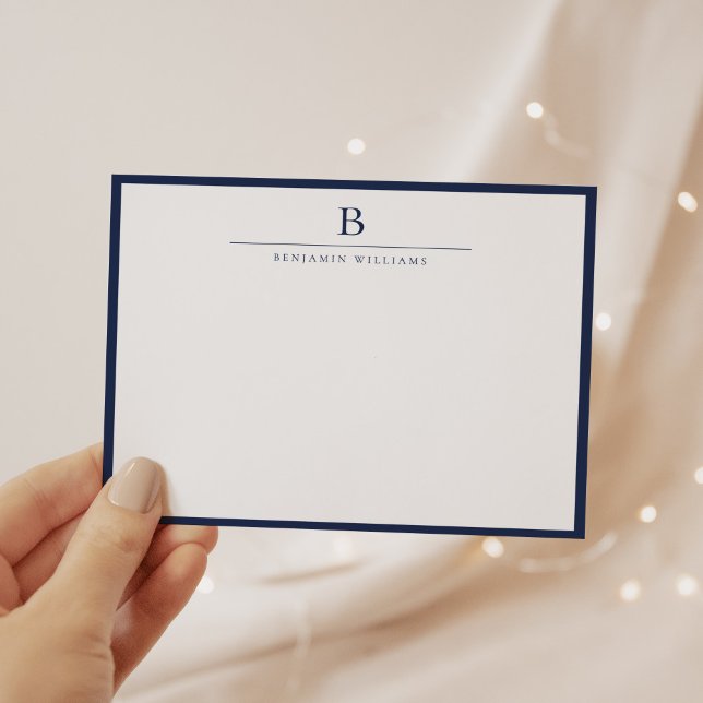 Navy Blue Simple Modern Stationery Classic Mitteilungskarte (Von Creator hochgeladen)
