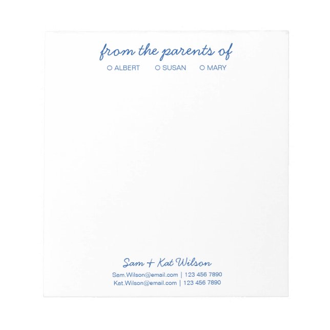  Navy Blue Simple Script From The Parents Of  Notizblock (Vorderseite)