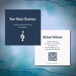Navy Blue Simple Treble Clef QR-Code Music Quadratische Visitenkarte