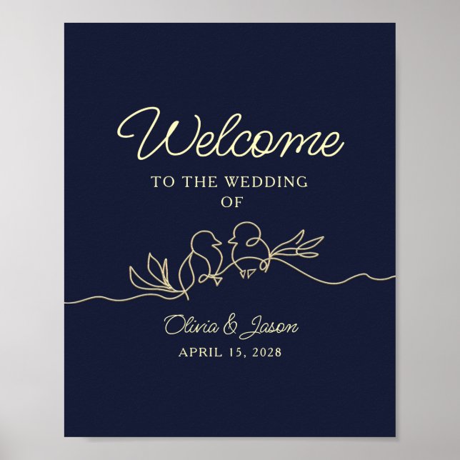 Navy Blue Simple Wedding Welcome Poster (Vorne)