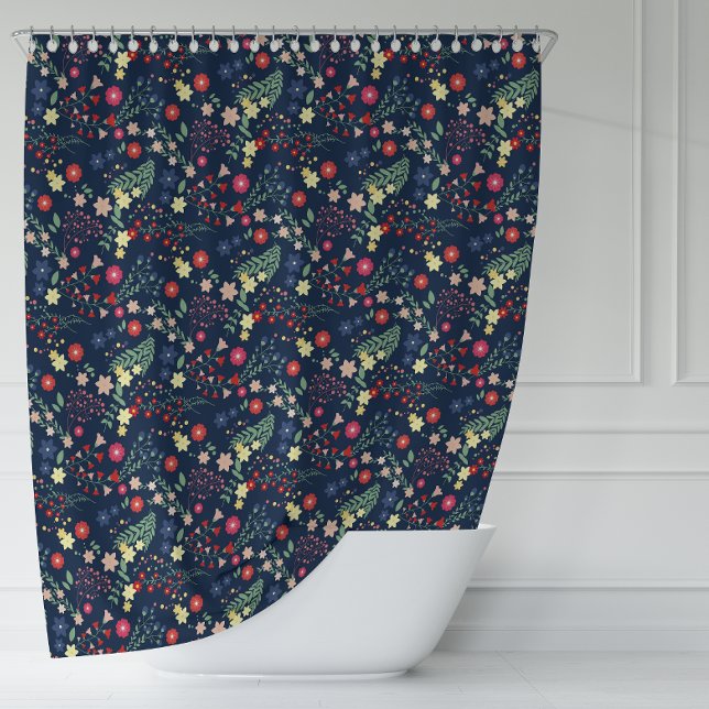 Navy Blue Simple Wildblume Pattern Duschvorhang (Navy Blue Simple Wildflower Pattern Shower Curtain)