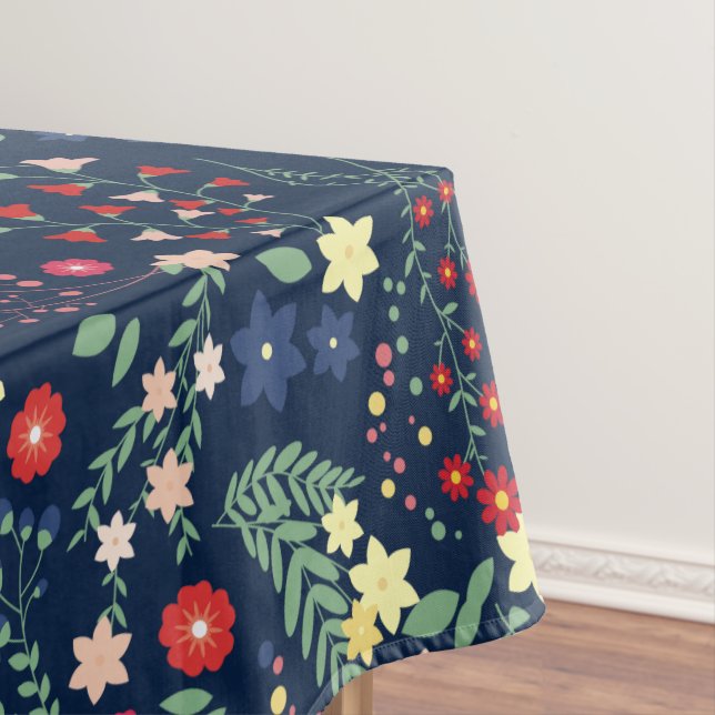 Navy Blue Simple Wildblume Pattern Tischdecke (Beispiel)