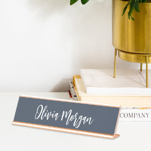 Navy Blue Sketched Curry Script Schreibtischnamensplakette