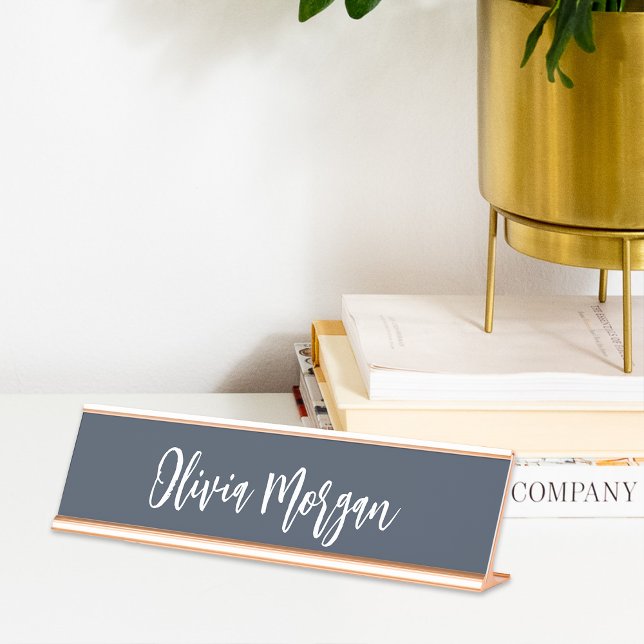 Navy Blue Sketched Curry Script Schreibtischnamensplakette (Von Creator hochgeladen)