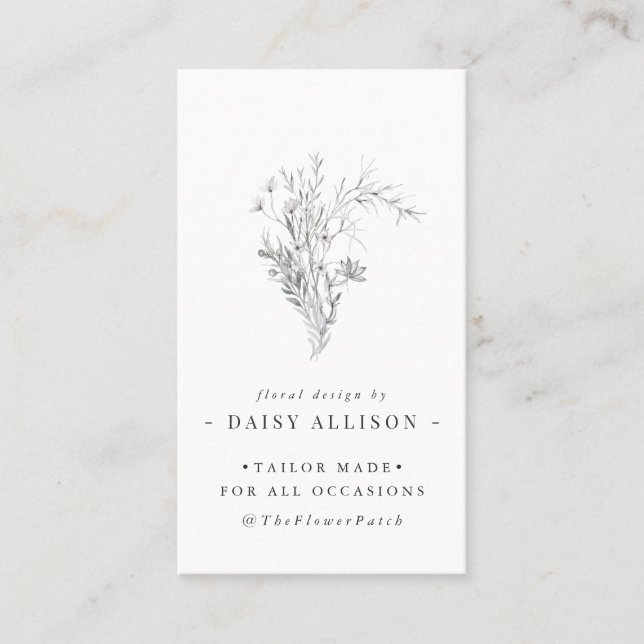 Navy Blue Sketched Florals | Modernes Minimal Visitenkarte (Vorderseite)