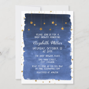 Navy Blue Sky und Golden Stars Kinderdusche Einlad Einladung