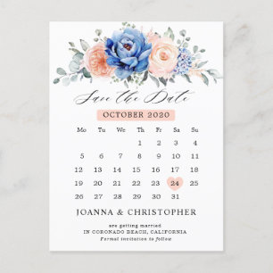 Navy Blue Slate Dusty Blush Save the Date Postkarte