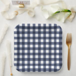 Navy Blue Small Classic Gingham Karo Kariert Pappteller<br><div class="desc">Moderner Sommer Trend,  Picknick Gingham kariertes Tartan Muster in Marineblau und Weiß.</div>