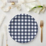 Navy Blue Small Classic Gingham Karo Kariert Pappteller<br><div class="desc">Moderner Sommer Trend,  Picknick Gingham kariertes Tartan Muster in Marineblau und Weiß.</div>