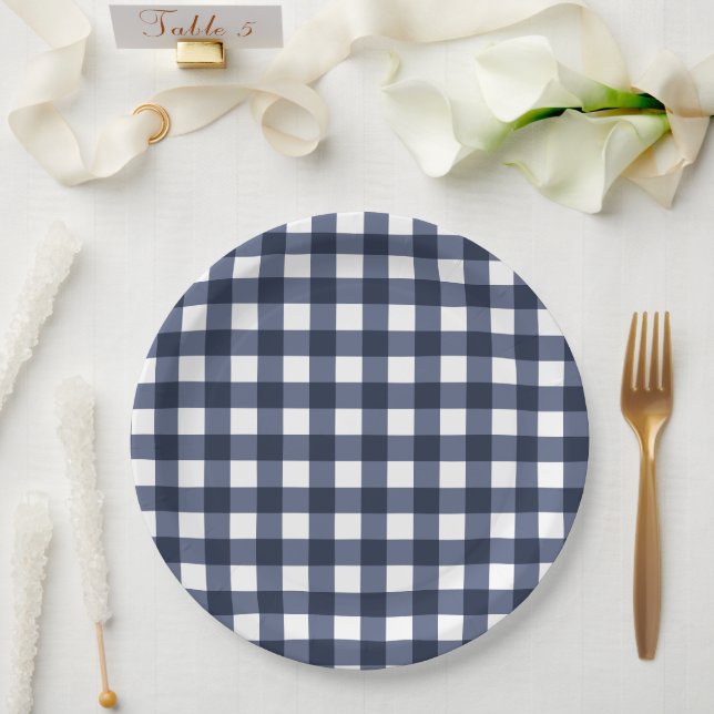 Navy Blue Small Classic Gingham Karo Kariert Pappteller (Hochzeit)