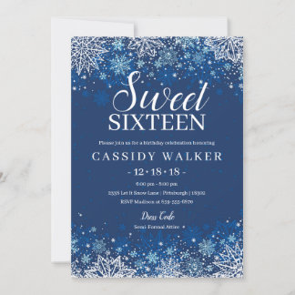 Navy Blue Snowflake Winter Sweet 16 Geburtstag Einladung