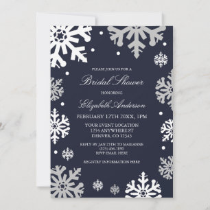 Navy Blue Snowflakes Winter Brautparty Einladung